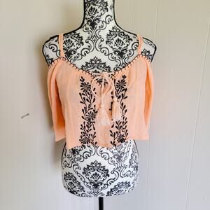 Asos Off Shoulder Peach Embroidered Women's Top